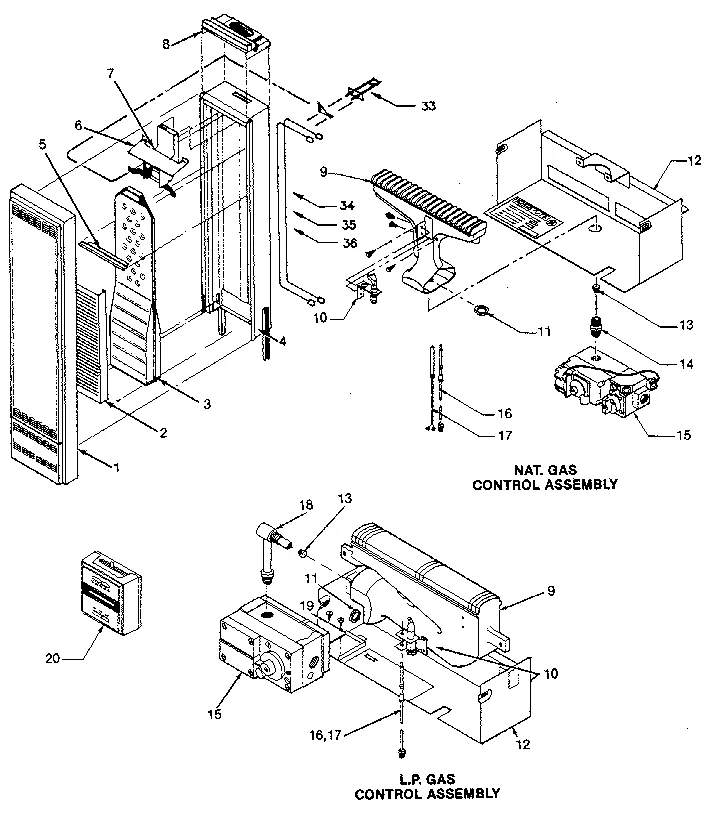 gas heater internal safety components diagram