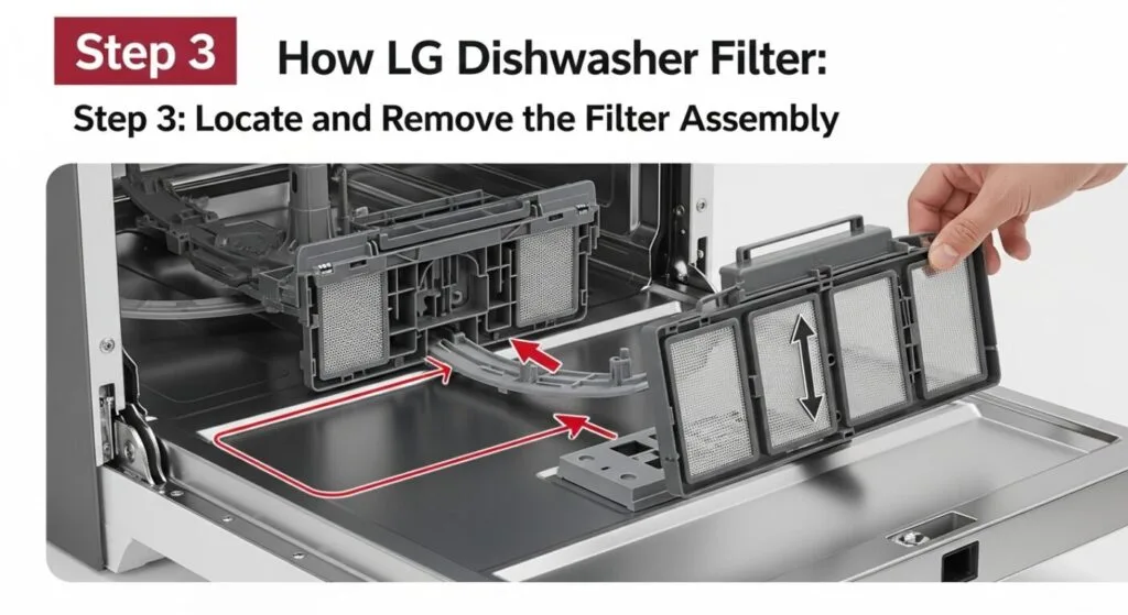 LG dishwasher drain filter assembly