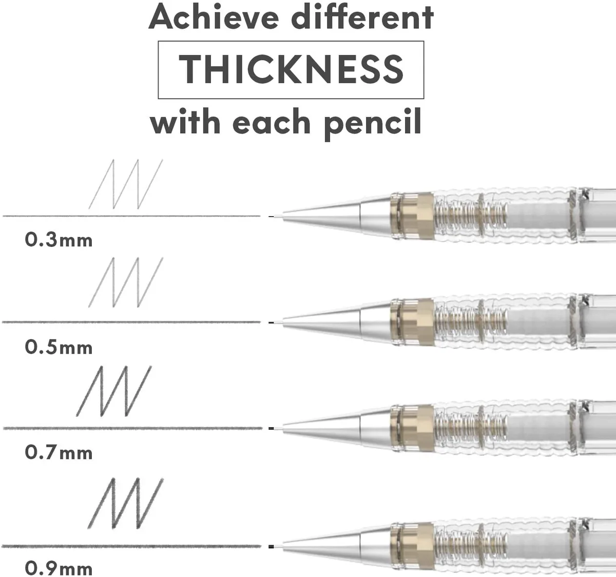 Mechanical pencil lead size comparison